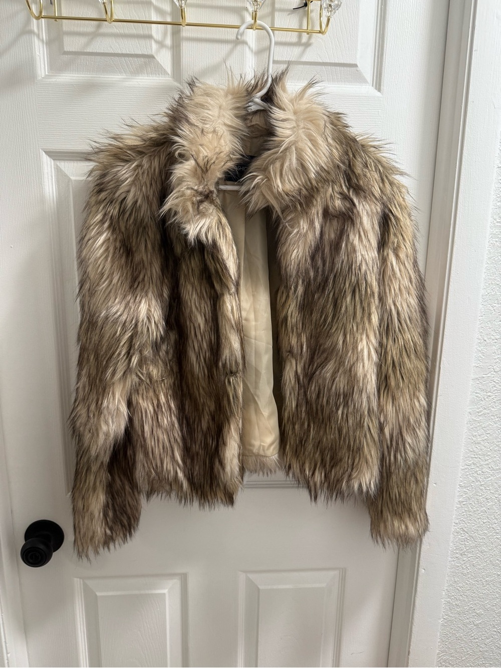 Fashion Nova Faux Fur Teddy Coat in Beige and Brown